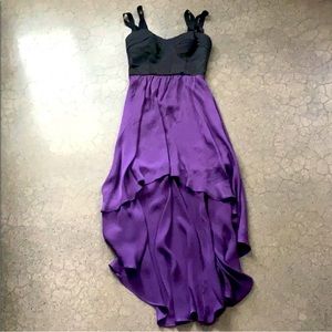 Bebe purple and black formal dress size xxs high lo dress